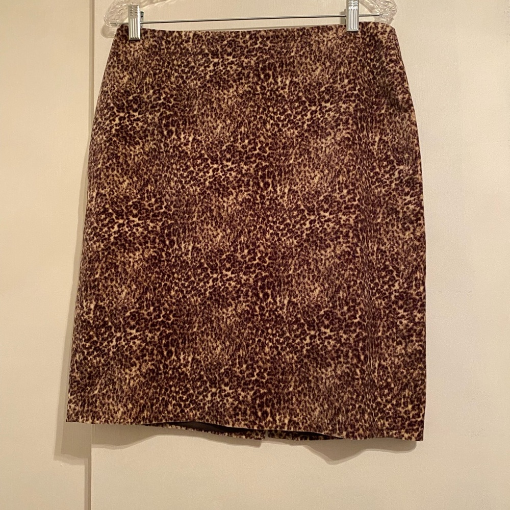 Talbots Classic Brown Leopard Print Lined Pencil Knee Length Skirt, Women’s Sz 8